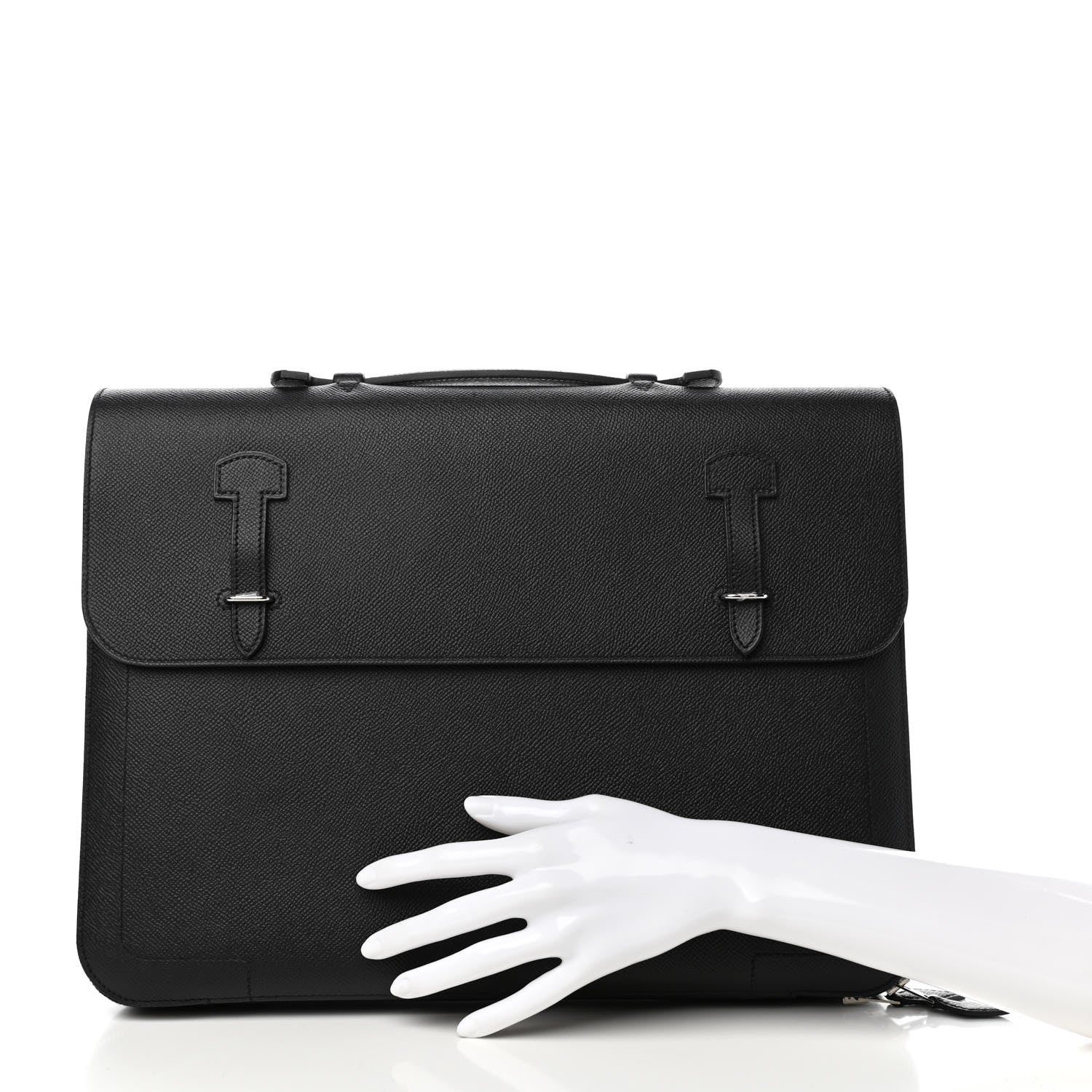 Hermes Epsom Serviette 57 Briefcase Black Bleu Indigo 2 of 8