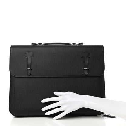 Hermes Epsom Serviette 57 Briefcase Black Bleu Indigo 2 of 8