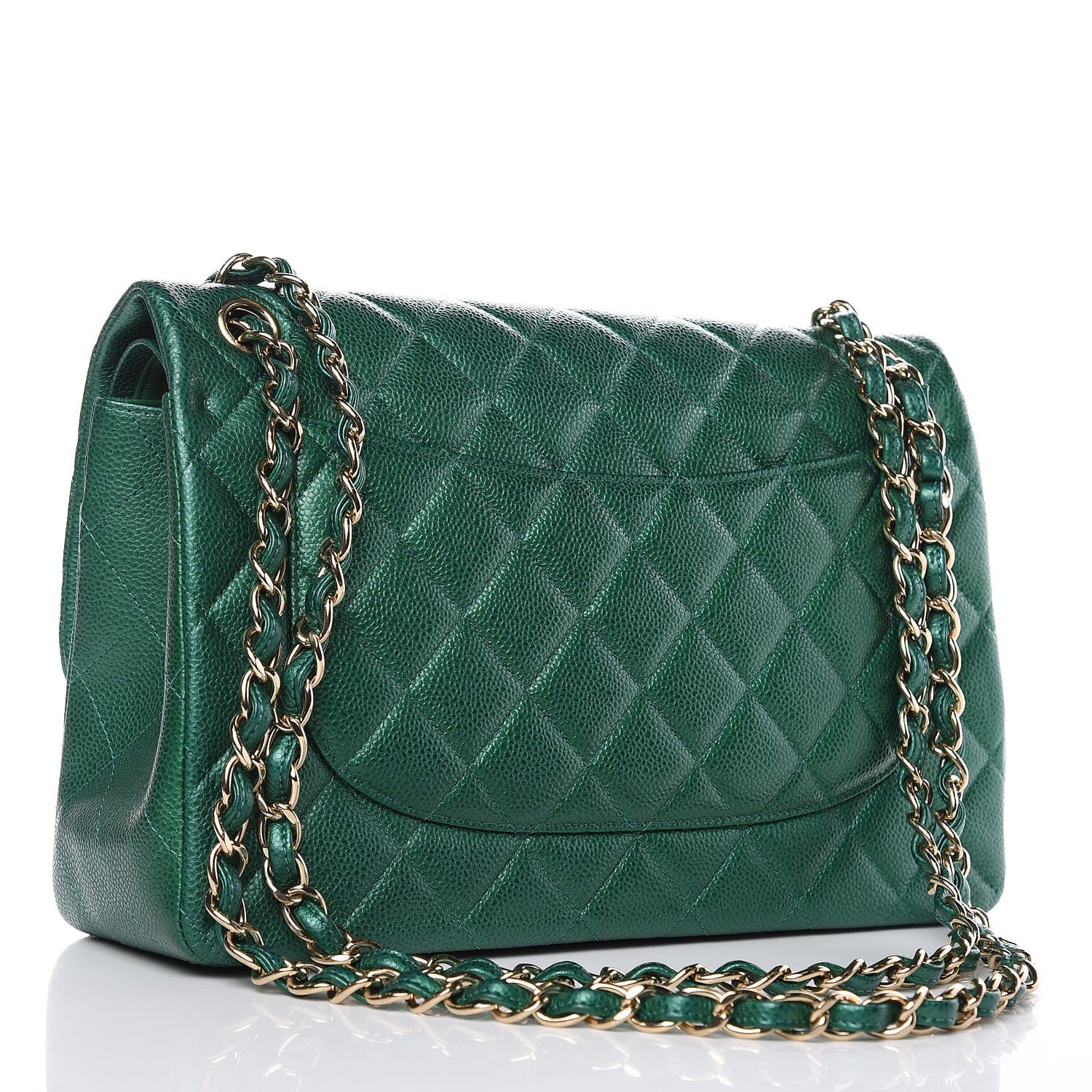 Chanel Metallic Caviar Quilted Jumbo Double Flap Green 3 of 13