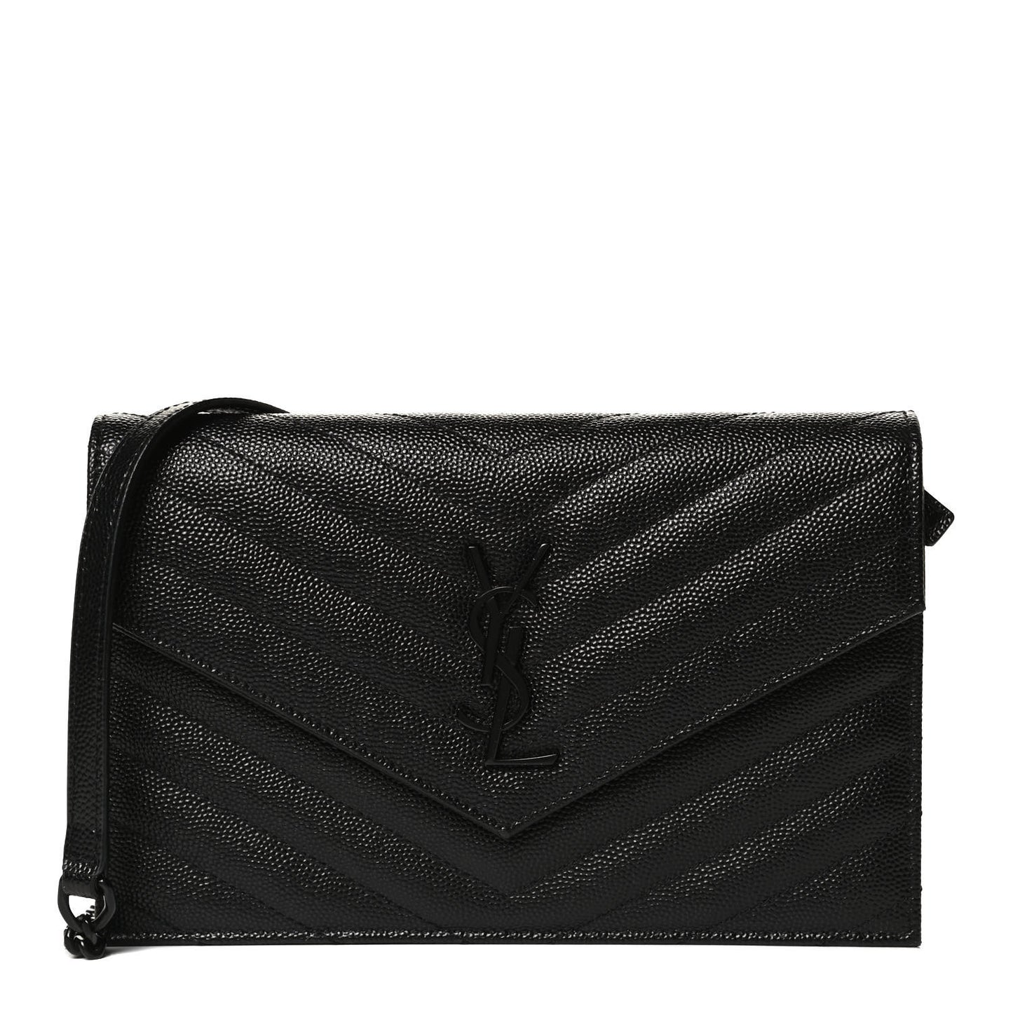 Grain De Poudre Matelasse Chevron Monogram Monochrome Envelope Chain Wallet Black