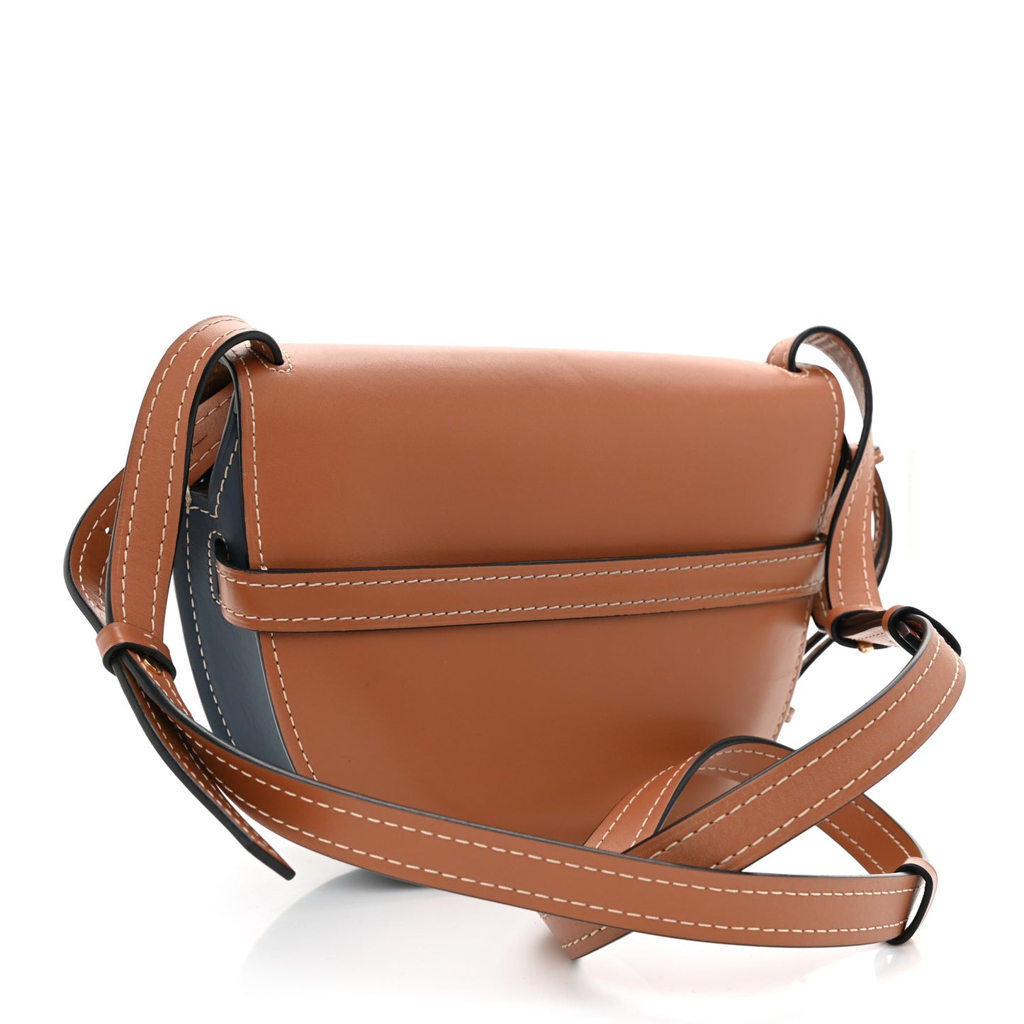 Calfskin Small Gate Crossbody Bag Tan Steel Blue