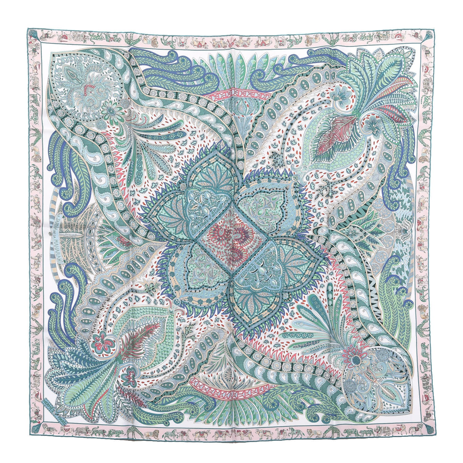 Hermes Silk Le Jardin De La Maharani Scarf 90 Blanc Vert Rose Pale 1 of 2