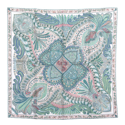 Hermes Silk Le Jardin De La Maharani Scarf 90 Blanc Vert Rose Pale 1 of 2