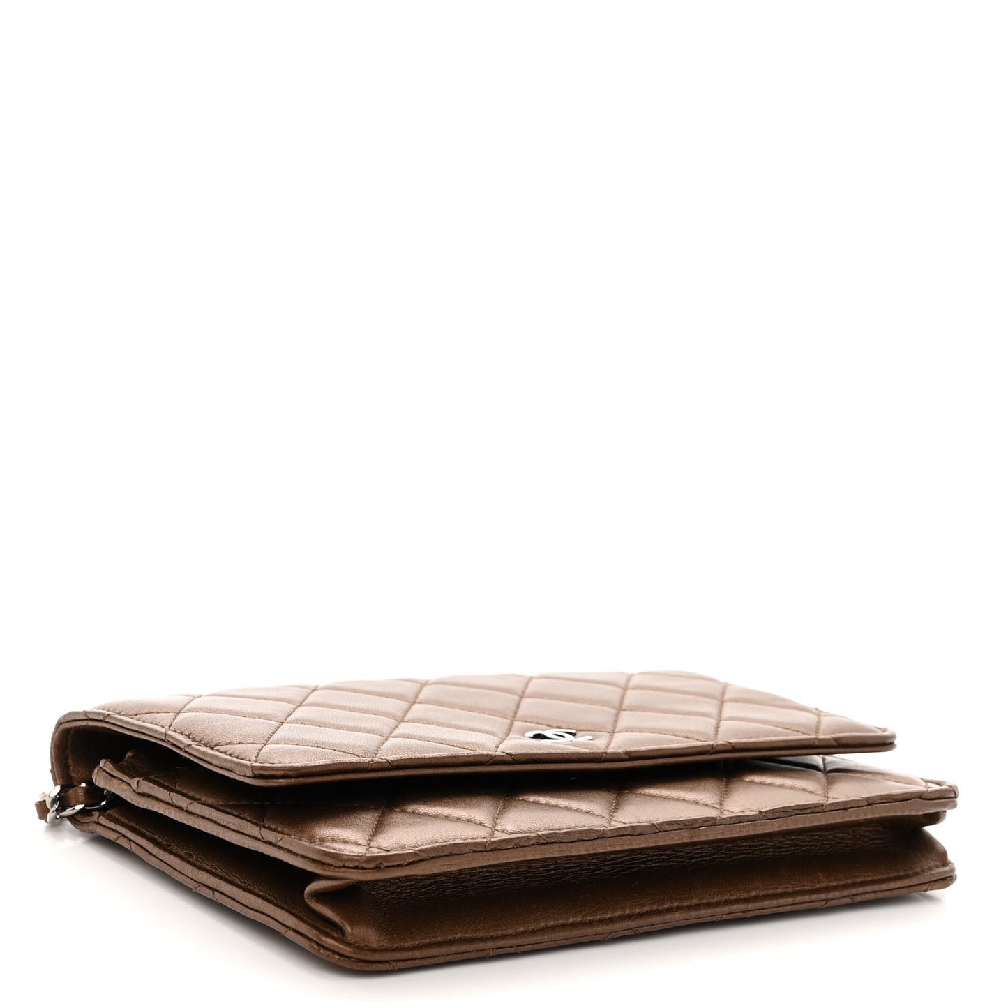 Metallic Lambskin Quilted Wallet On Chain WOC Bronze