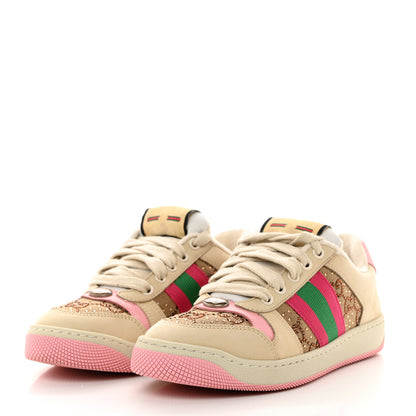 Gucci Calfskin GG Supreme Crystals Web Screener Sneakers 35.5 Beige Ebony Wild Rose 3 of 8