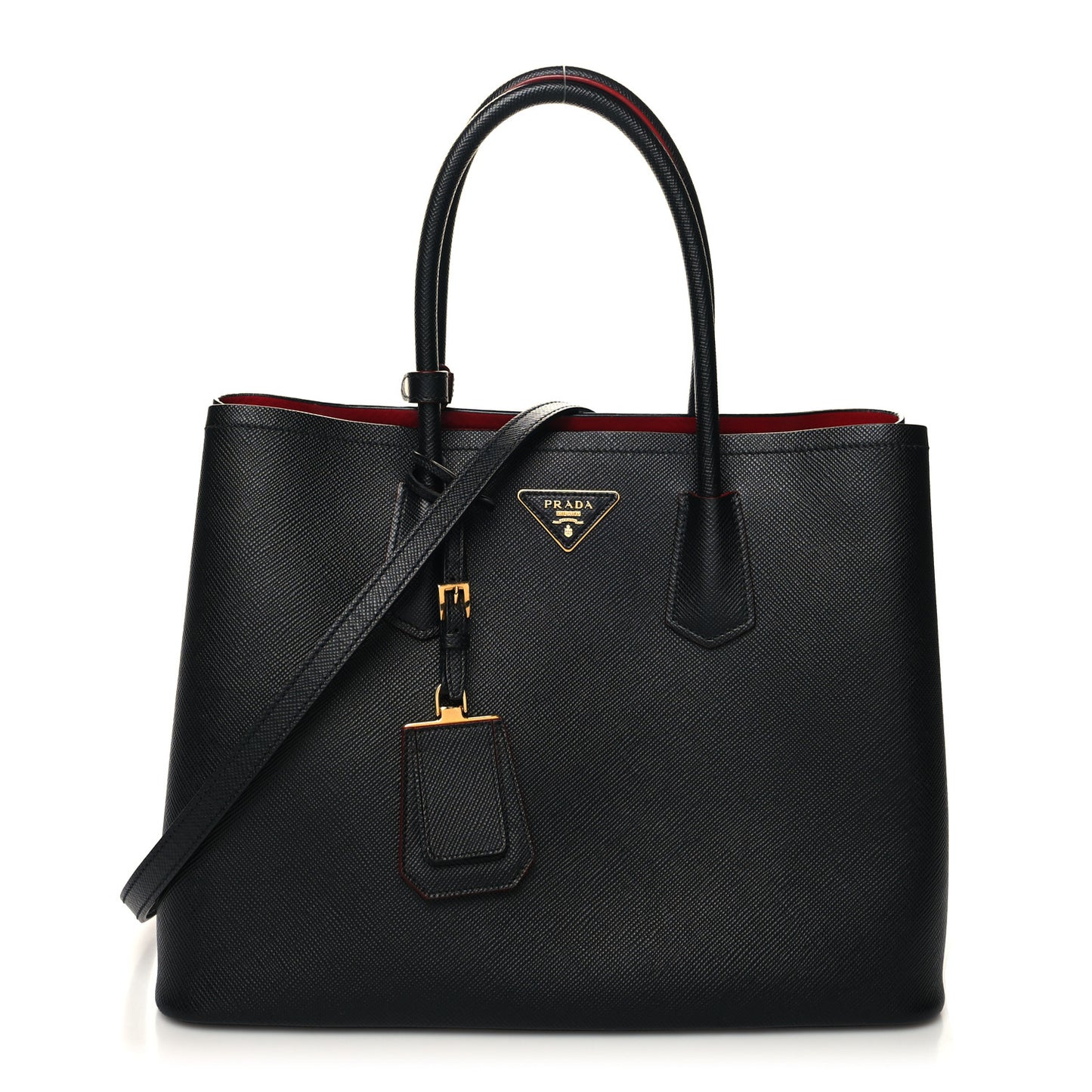 Saffiano Cuir Large Double Bag Black Fuoco