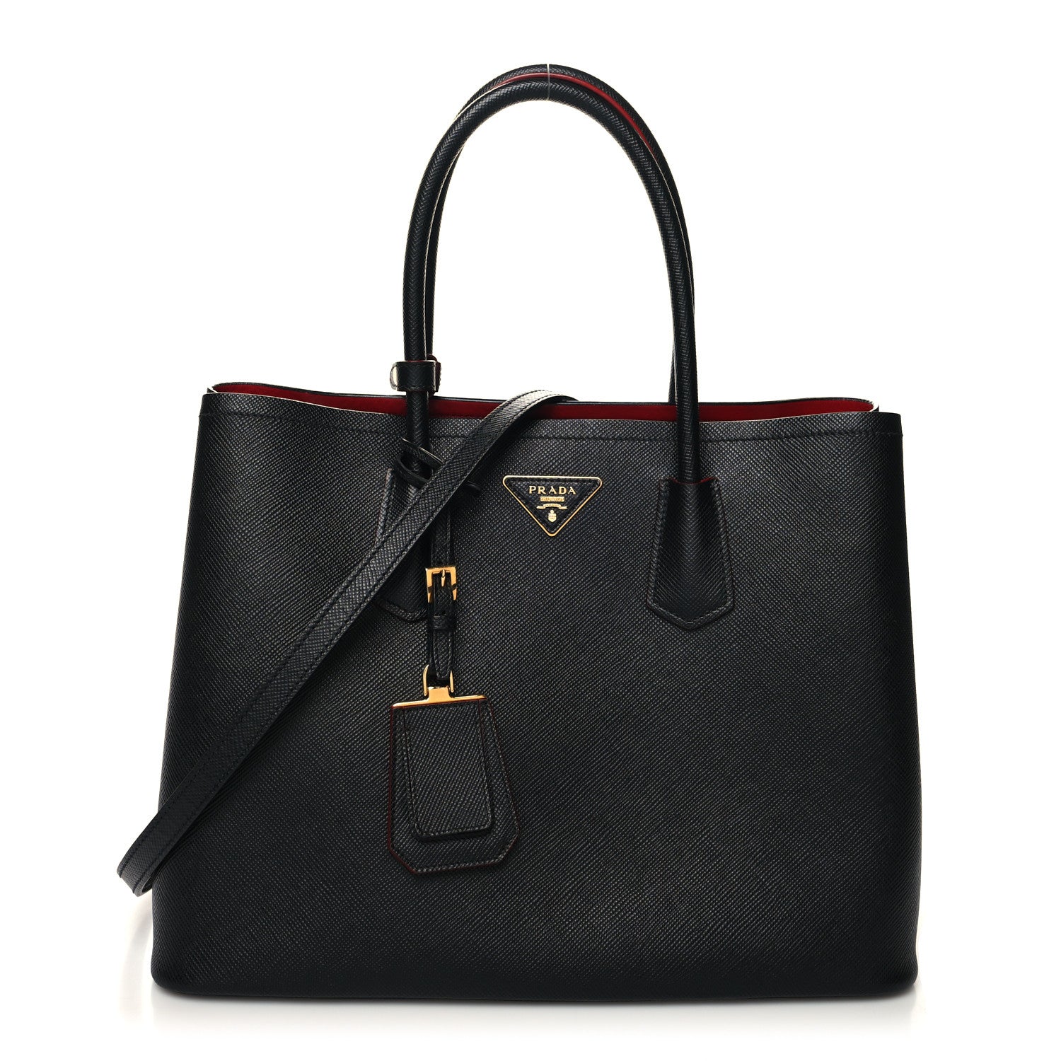Prada Saffiano Cuir Large Double Bag Black Fuoco 1 of 12