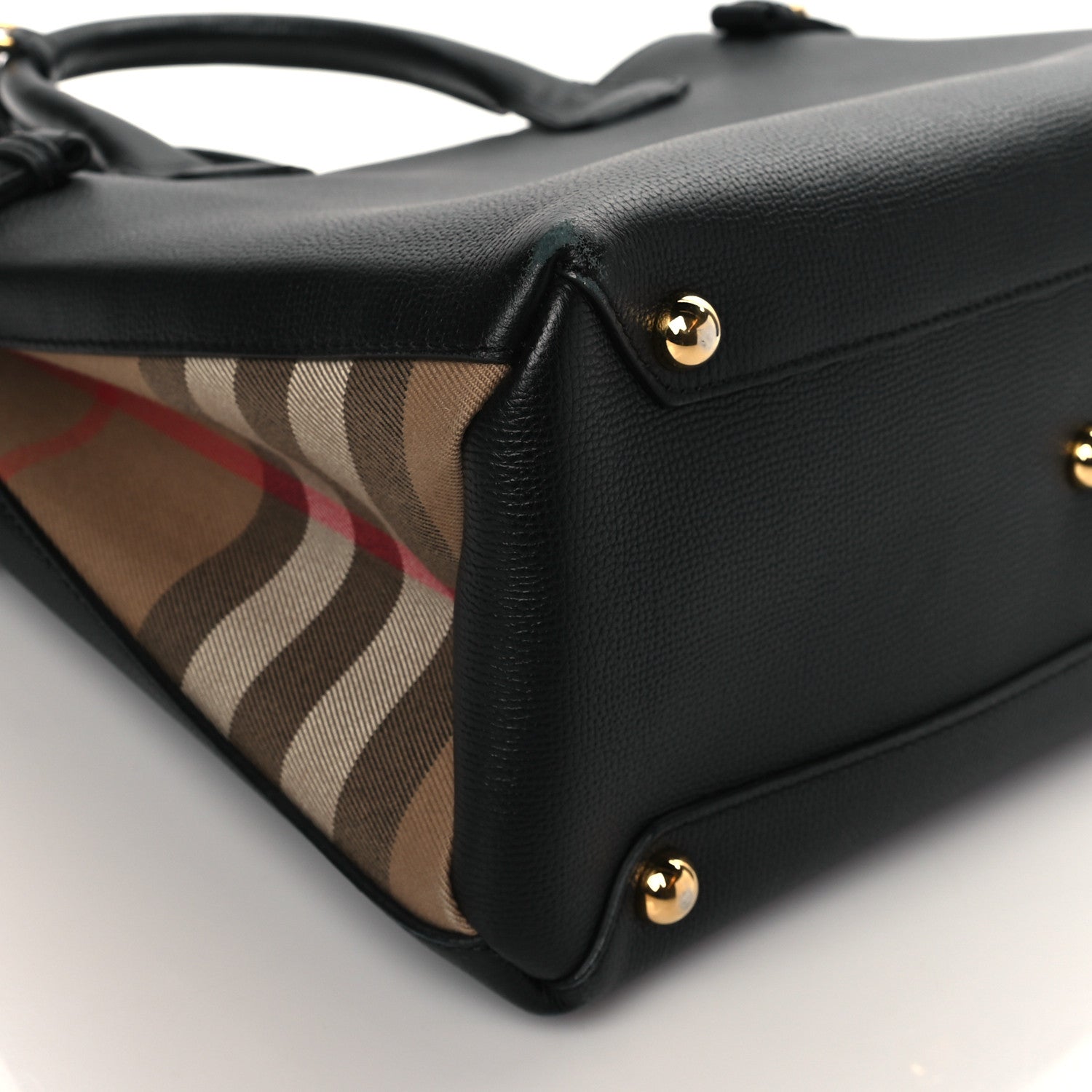 Burberry Derby Calfskin House Check Medium Banner Tote Black 9 of 10