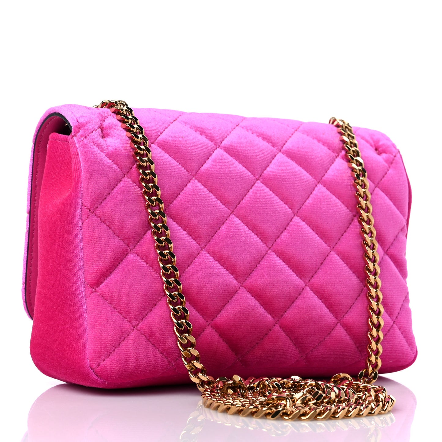 Velvet Quilted Medusa Chain Crossbody Pink
