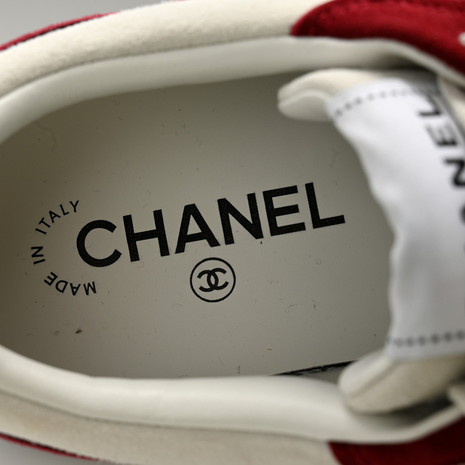 Chanel Suede Kidskin Womens CC Sneakers 38.5 Burgundy White 6 of 12