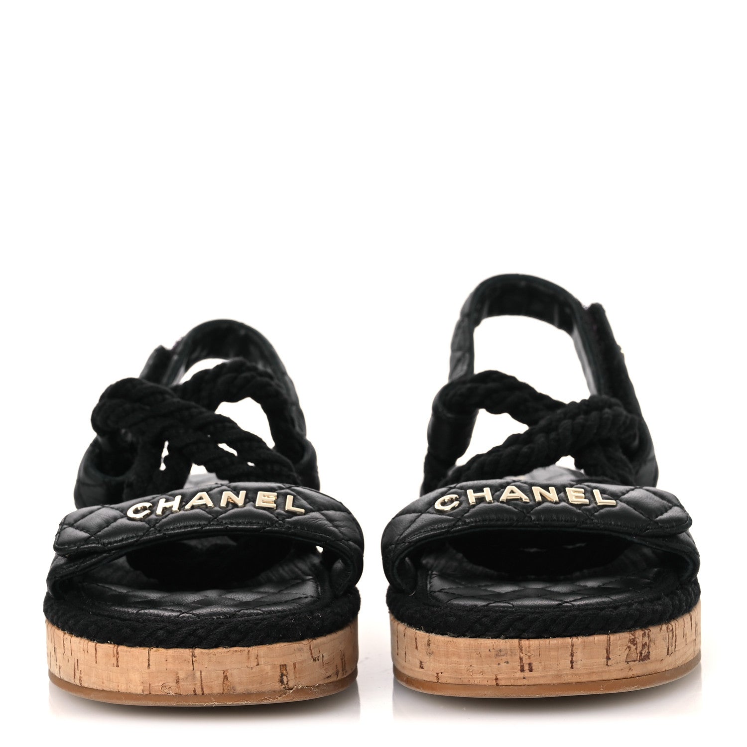 Chanel Cord Lambskin Quilted Logo Sandals 39 Black 3 of 12