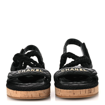 Chanel Cord Lambskin Quilted Logo Sandals 39 Black 3 of 12