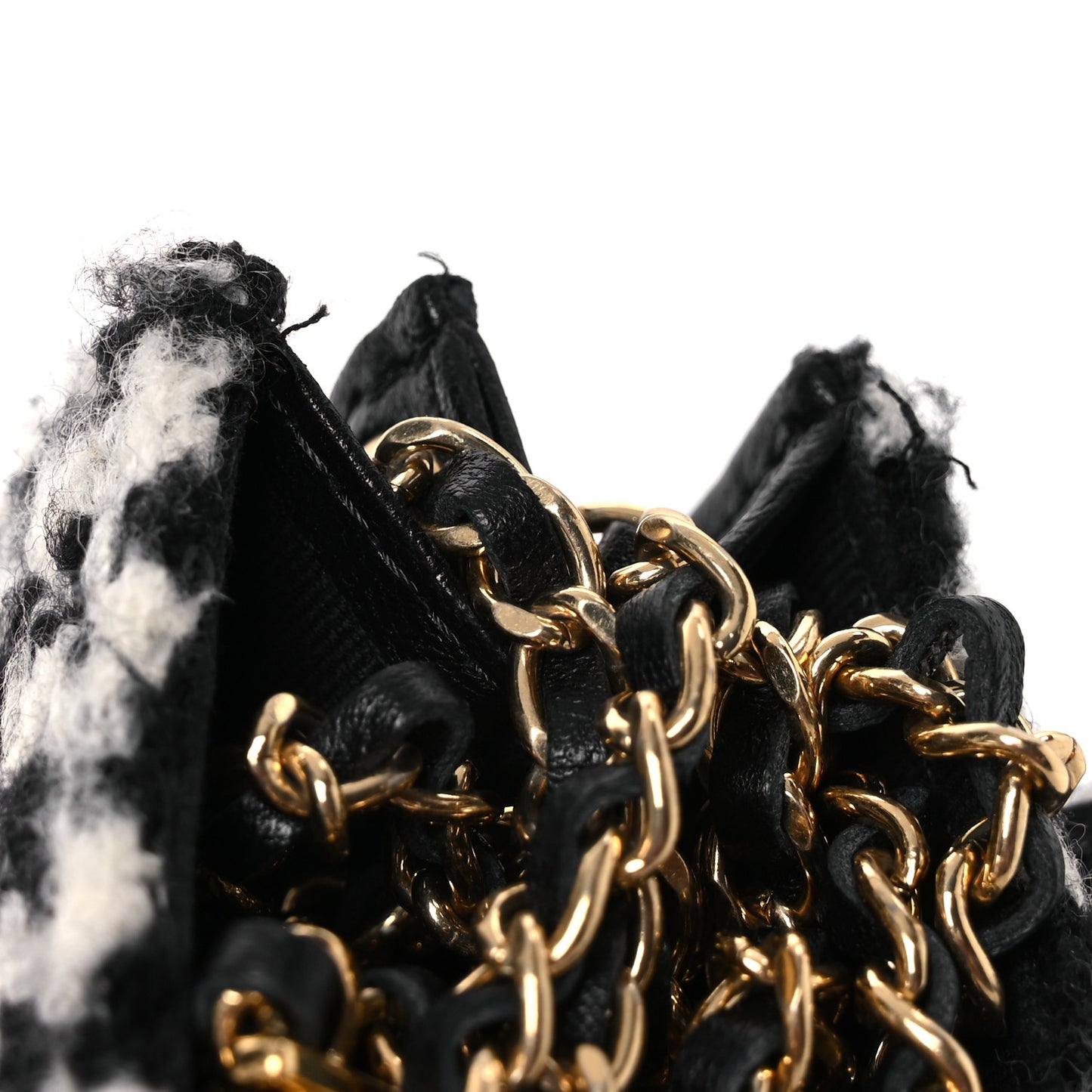 Tweed Houndstooth Quilted Mini Accordion Clutch With Chain White Black