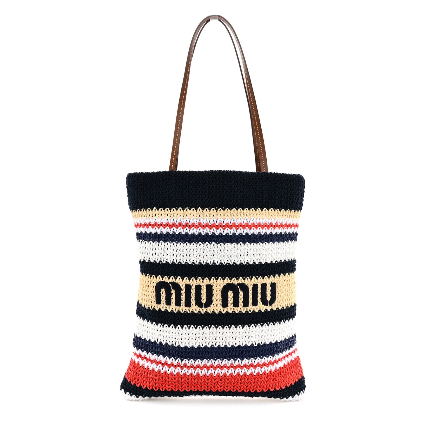 Raffia Crochet Stripe Vertical Tote Bag  Blue Red Natural