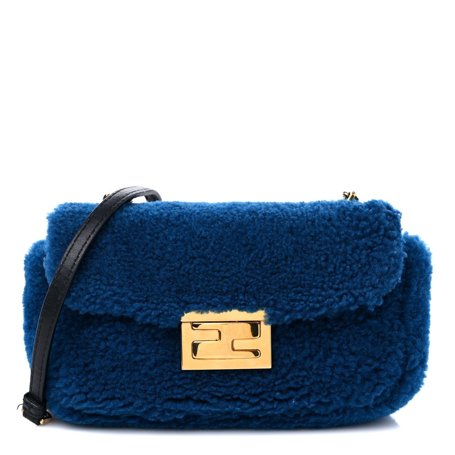 Fendi Shearling Nappa Mini Be Baguette Shoulder Bag Blue Black 1 of 11
