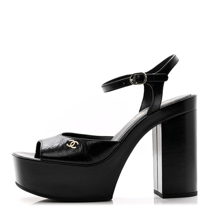 Chanel Calfskin CC Platform Sandals 38.5 Black 1 of 9