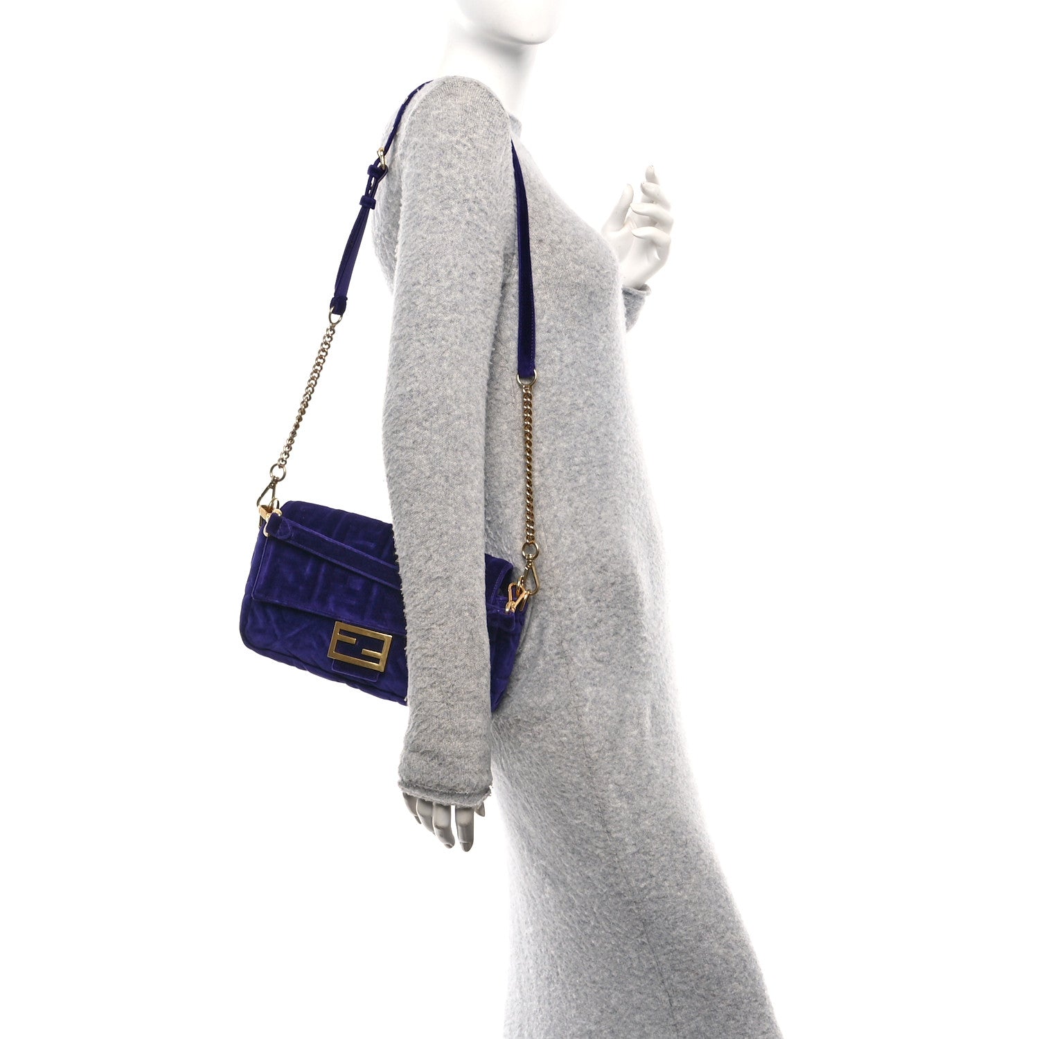 Fendi Velvet FF Embossed Baguette Viola Plus 2 of 10
