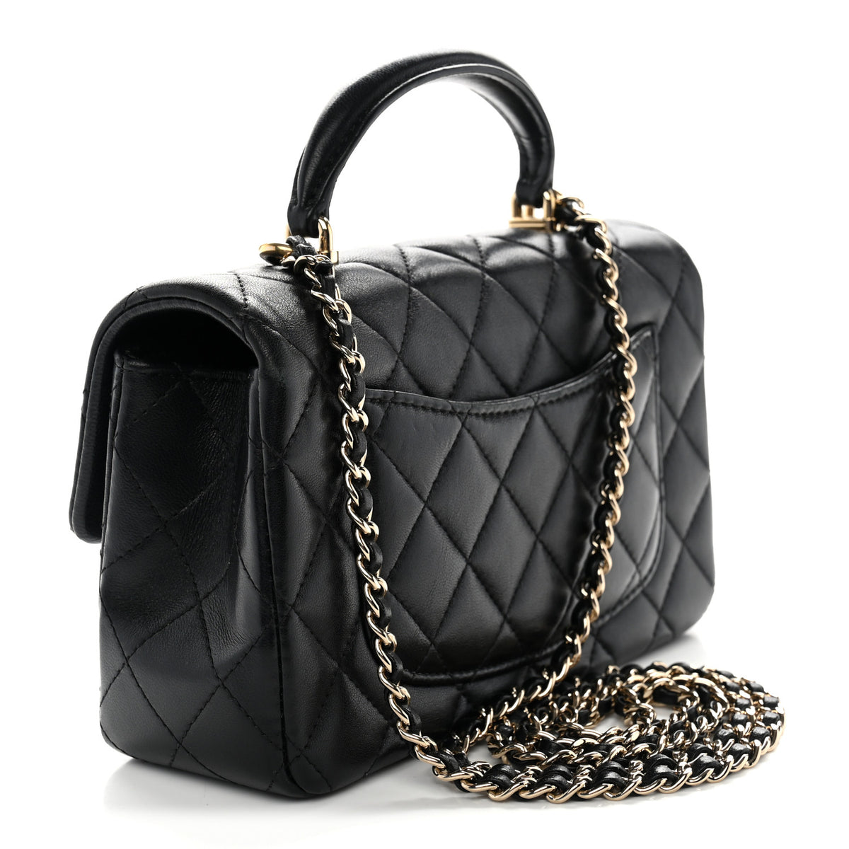 Chanel Lambskin Quilted Mini Top Handle Rectangular Flap Black 3 of 10
