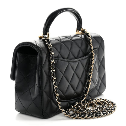 Chanel Lambskin Quilted Mini Top Handle Rectangular Flap Black 3 of 10