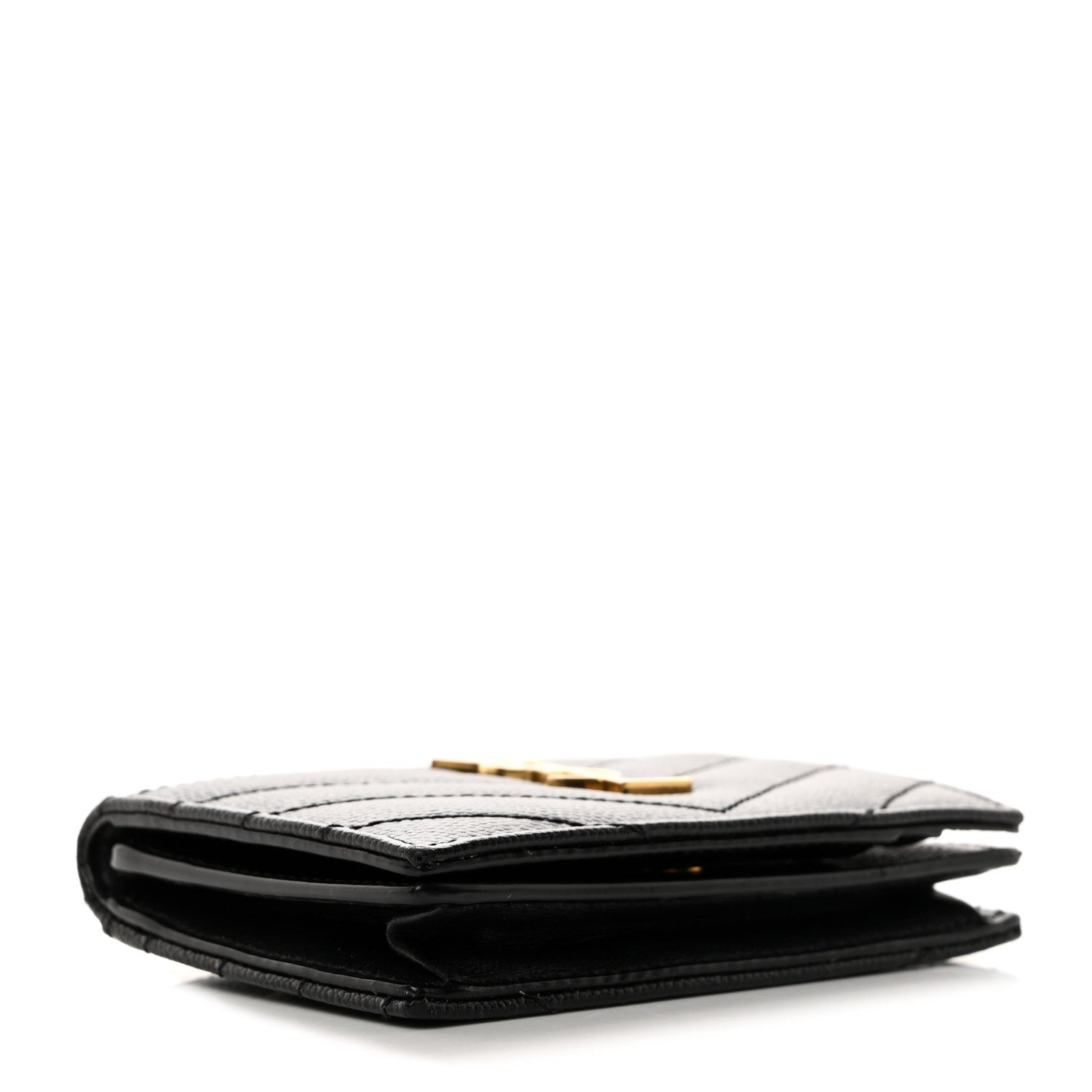 Saint Laurent Grain De Poudre Matelasse Chevron Monogram Flap Card Case Black 4 of 11