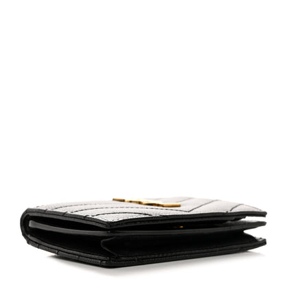 Saint Laurent Grain De Poudre Matelasse Chevron Monogram Flap Card Case Black 4 of 11