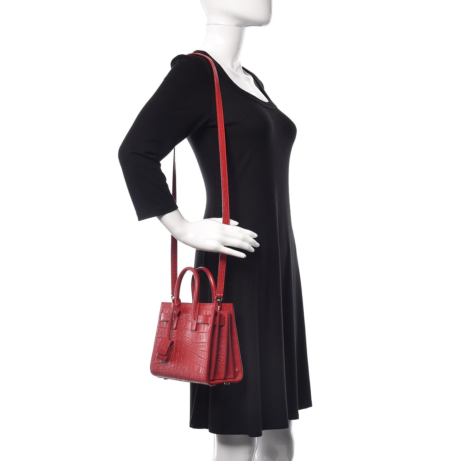 Saint Laurent Calfskin Crocodile Embossed Nano Sac De Jour Dark Red 2 of 10