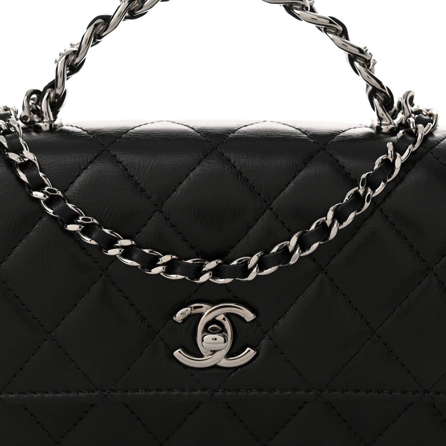 Chanel Shiny Crumpled Calfskin Strass Quilted Top Handle Clutch With Chain Black 9 of 12