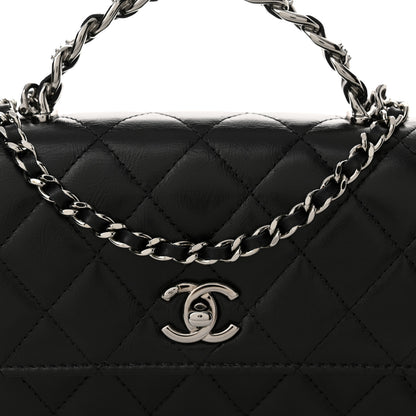 Chanel Shiny Crumpled Calfskin Strass Quilted Top Handle Clutch With Chain Black 9 of 12