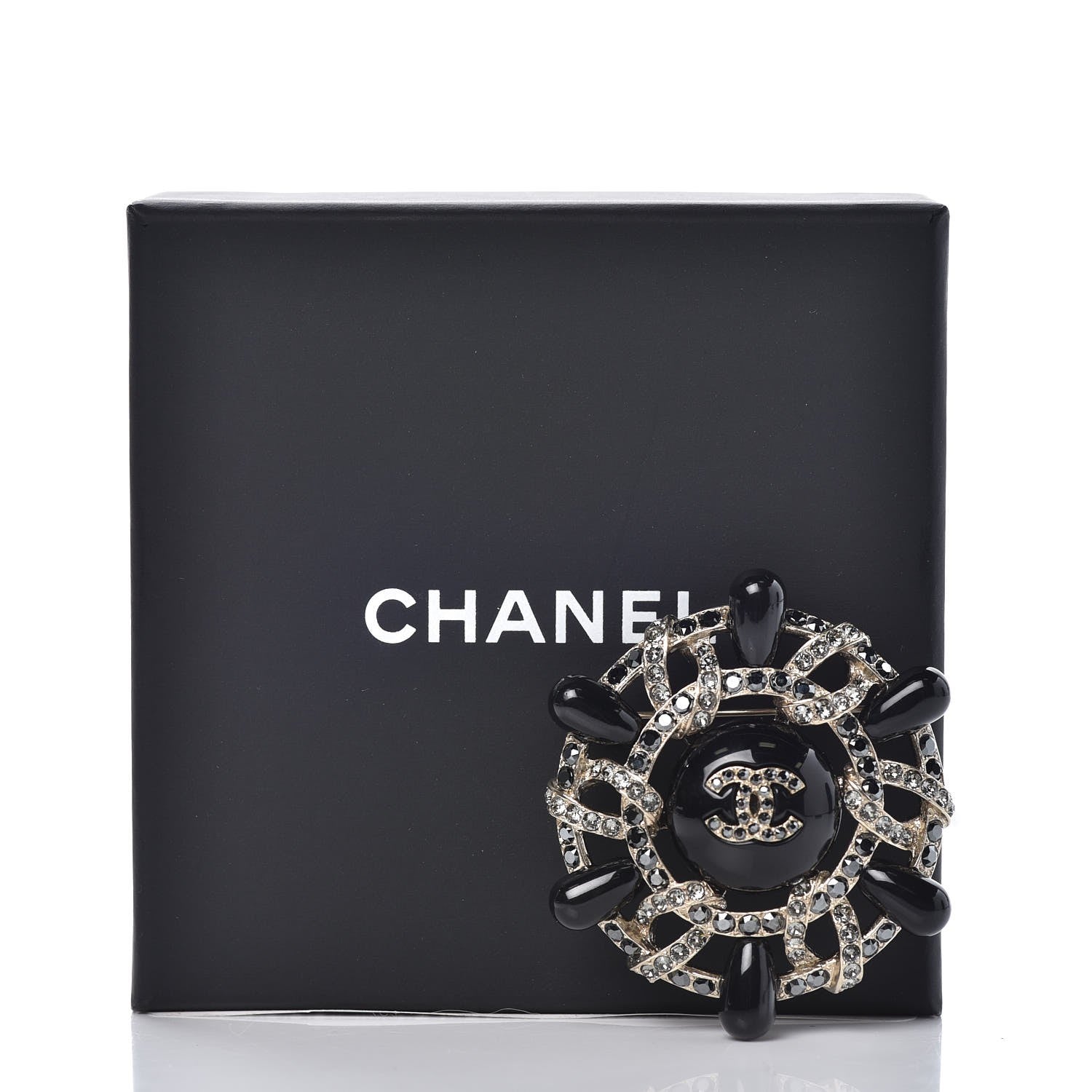 Chanel Crystal CC Brooch Black Gold 6 of 6