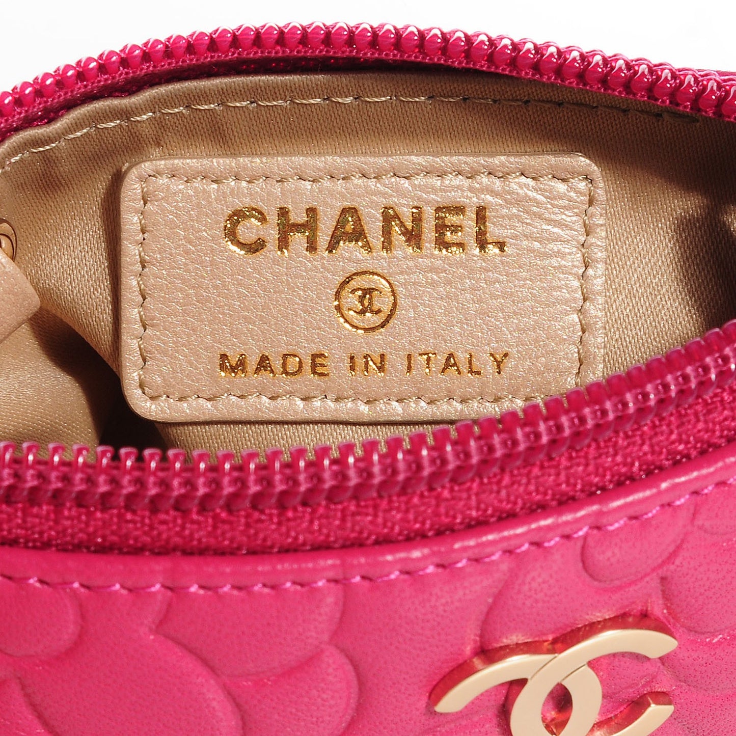 Lambskin Camellia Embossed Key Holder Case Fuchsia