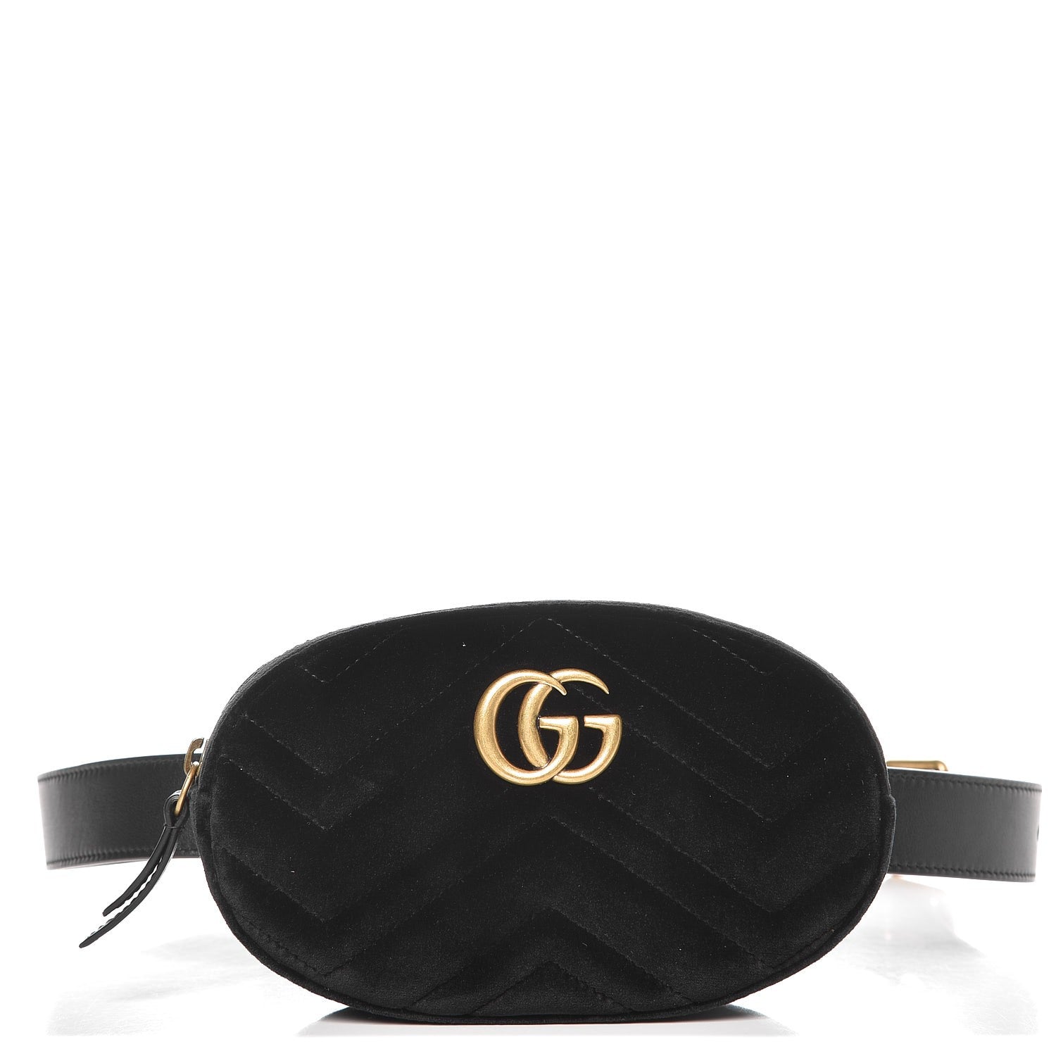 Gucci Velvet Matelasse GG Marmont Belt Bag 85 34 Black 1 of 8