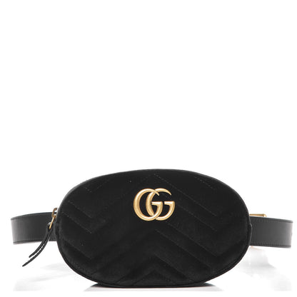 Gucci Velvet Matelasse GG Marmont Belt Bag 85 34 Black 1 of 8