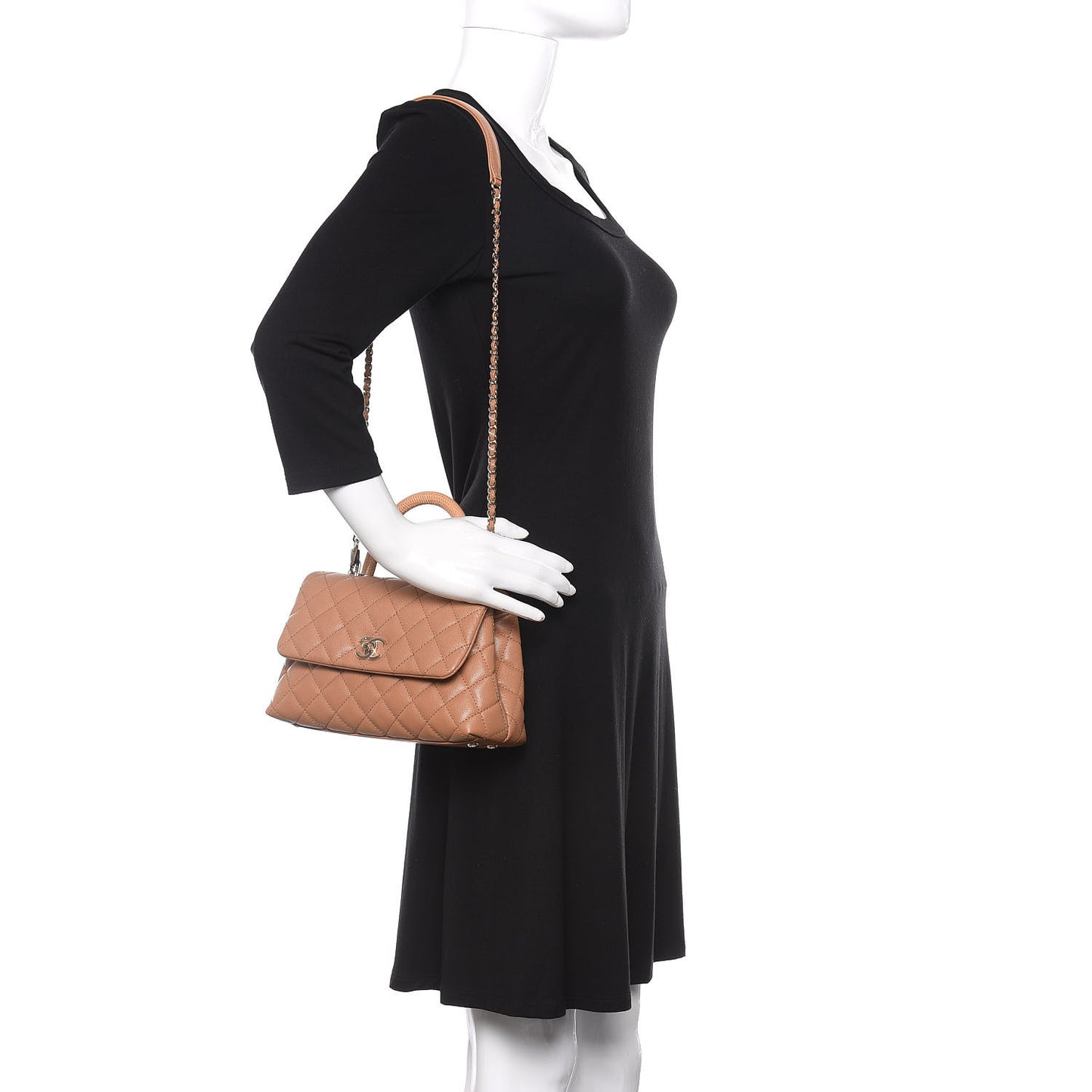 Caviar Quilted Lizard Embossed Mini Coco Handle Flap Brown