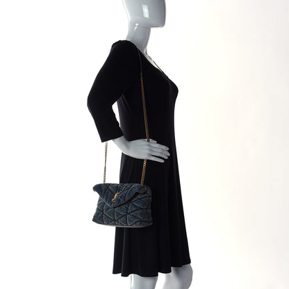 Saint Laurent Denim Quilted Toy Loulou Puffer Monogram Chain Satchel Rodeo Blue 3 of 11