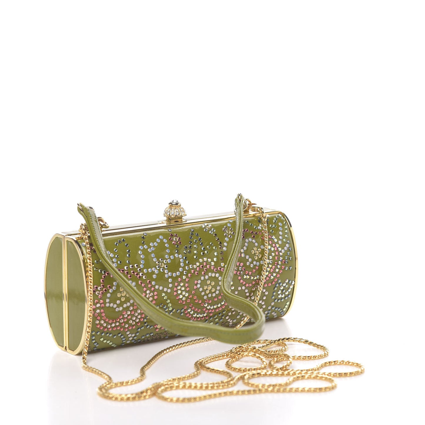 Patent Crystal Clutch Green Gold