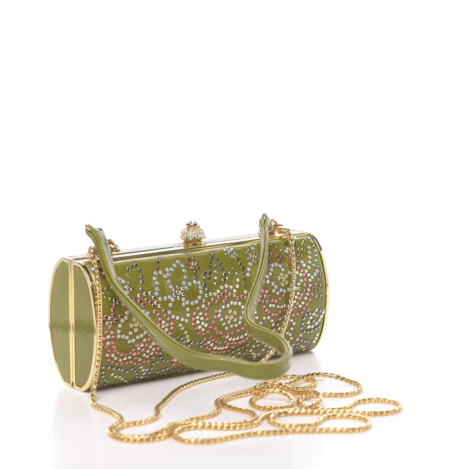 Judith Leiber Patent Crystal Clutch Green Gold 4 of 10