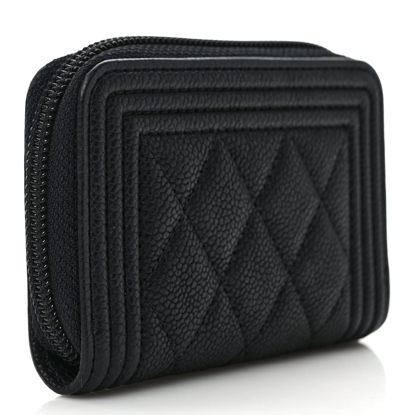 Caviar Quilted Boy Zip Around Coin Purse Wallet Black