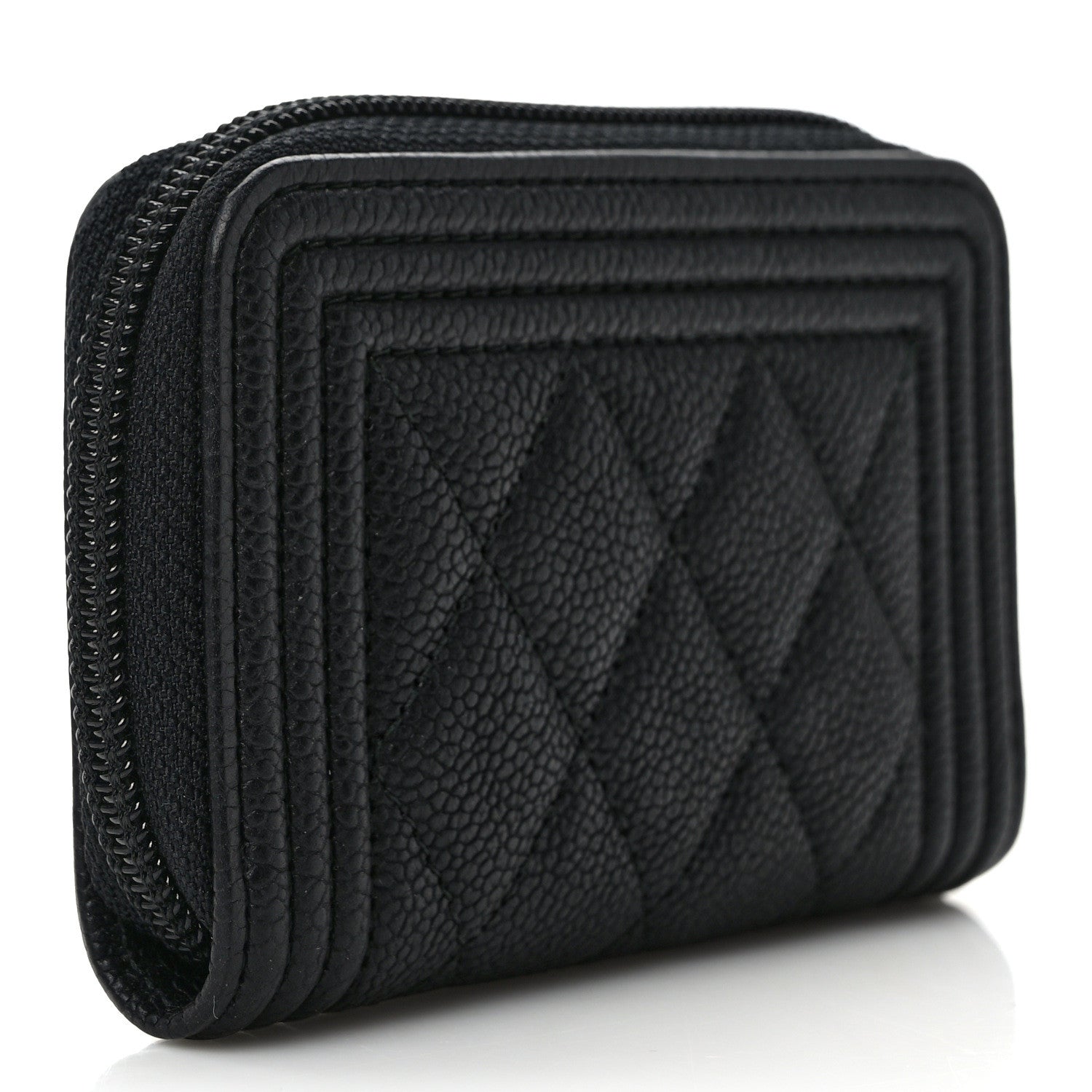 Chanel Caviar Quilted Boy Zip Around Coin Purse Wallet Black 3 of 7