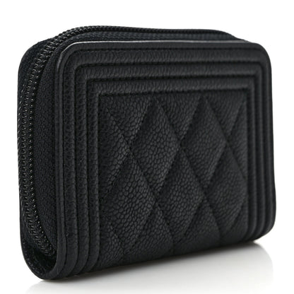 Chanel Caviar Quilted Boy Zip Around Coin Purse Wallet Black 3 of 7