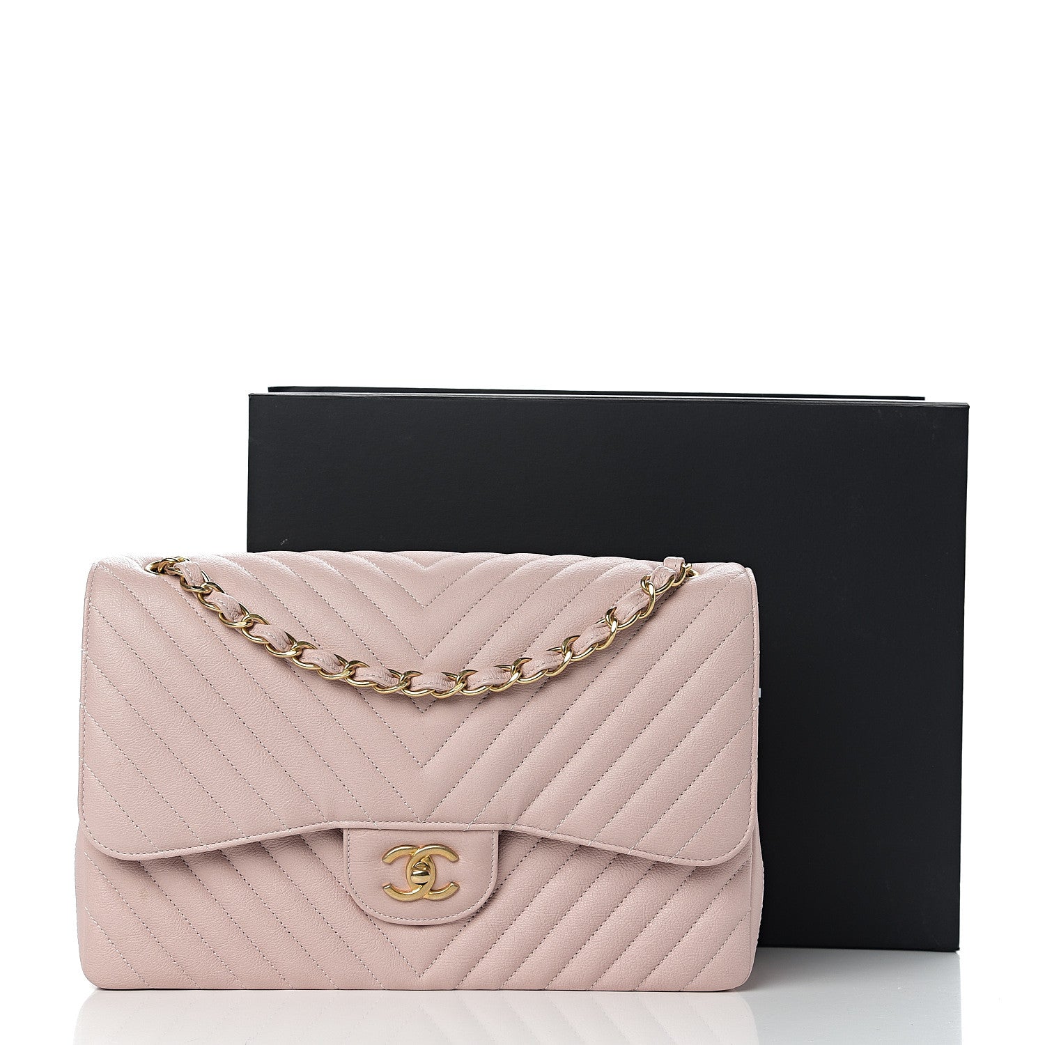 Chanel Calfskin Chevron Quilted Jumbo Double Flap Light Pink 11 of 11