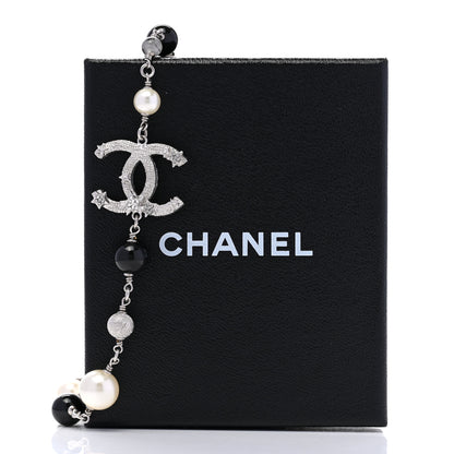 Chanel Crystal Pearl Beaded Star CC Short Necklace Silver Black 6 of 6