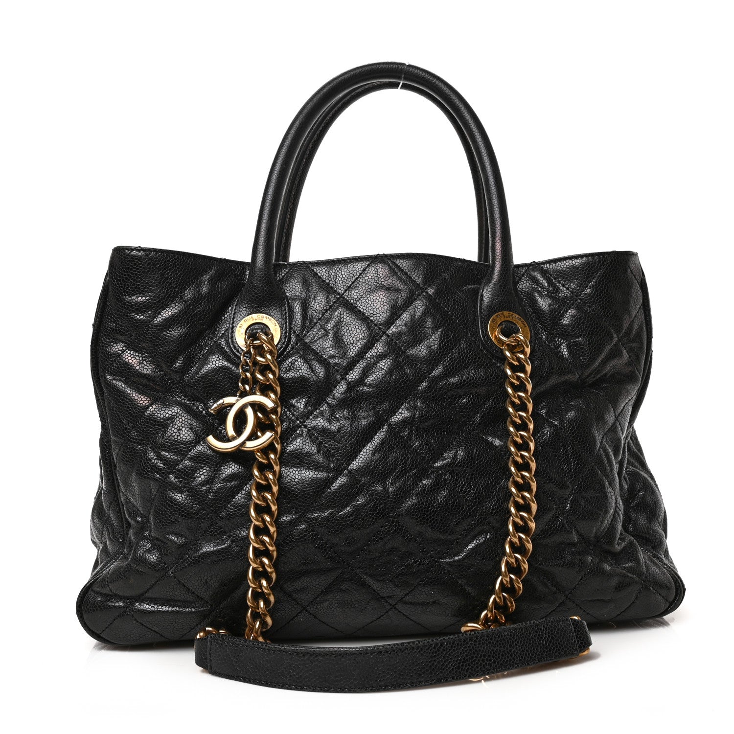Chanel Glazed Caviar Quilted Small Shiva Tote Black 1 of 8