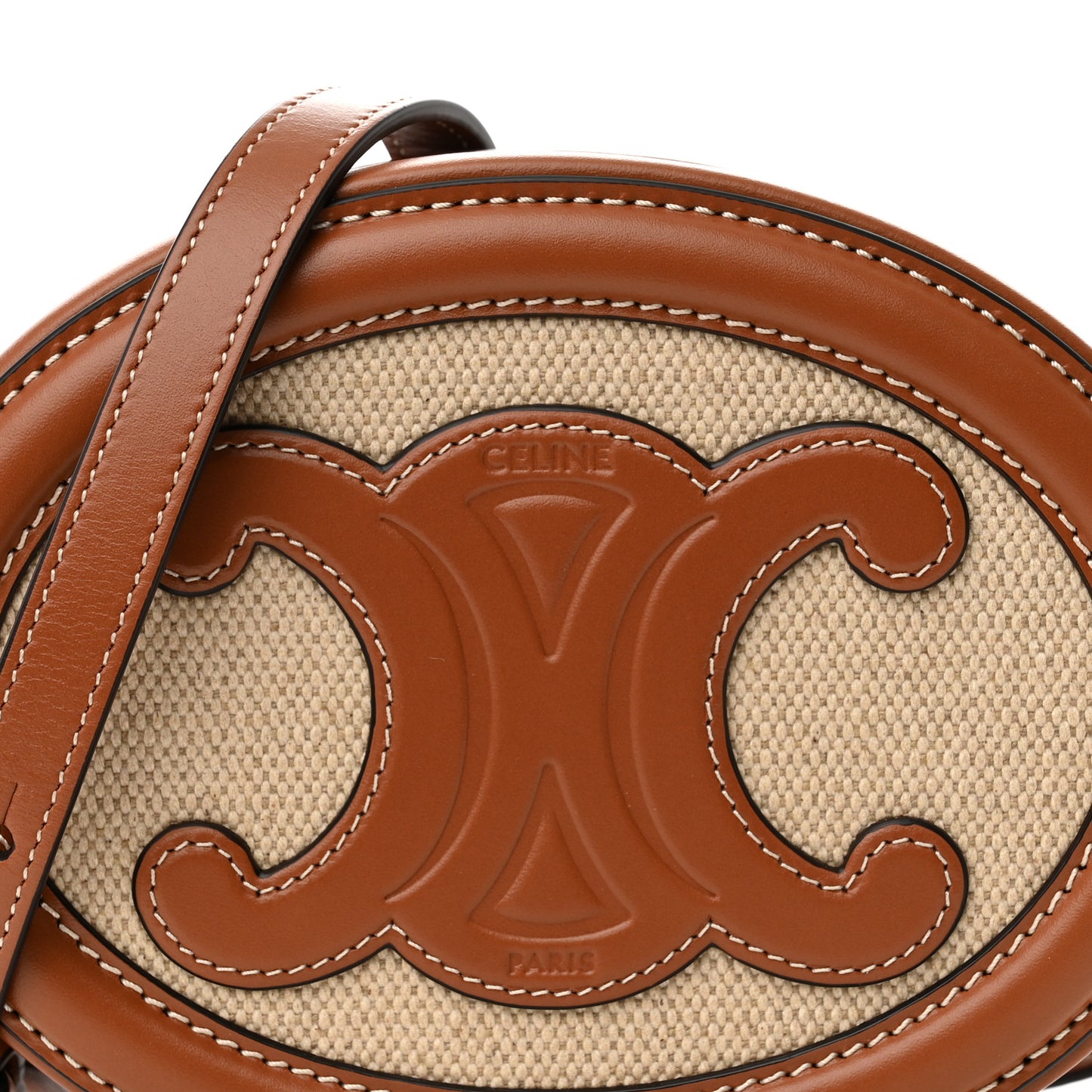 Canvas Calfskin Cuir Small Triomphe Oval Crossbody Purse Natural Tan