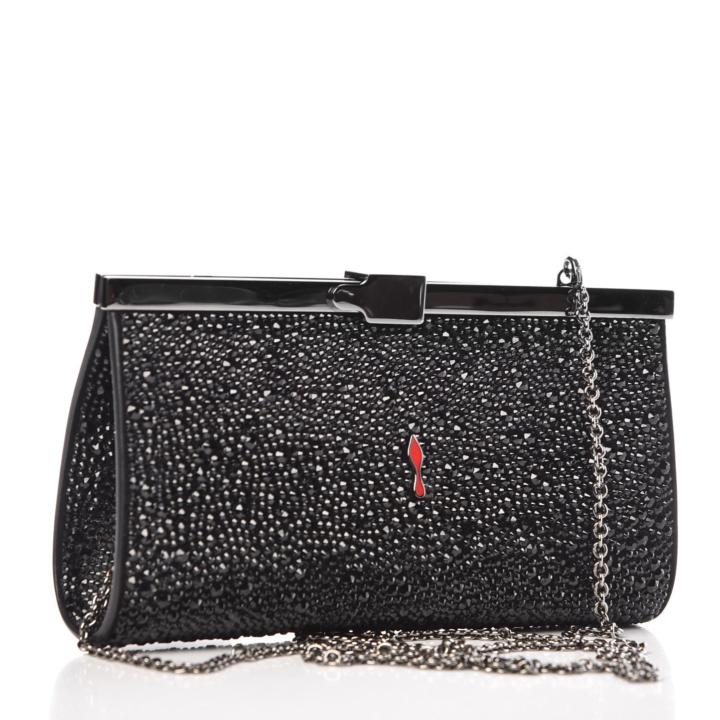 Suede Crystal Strass Small Palmette Clutch Black
