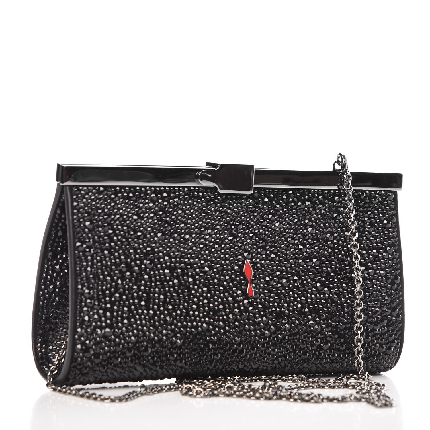 Christian Louboutin Suede Crystal Strass Small Palmette Clutch Black 3 of 8