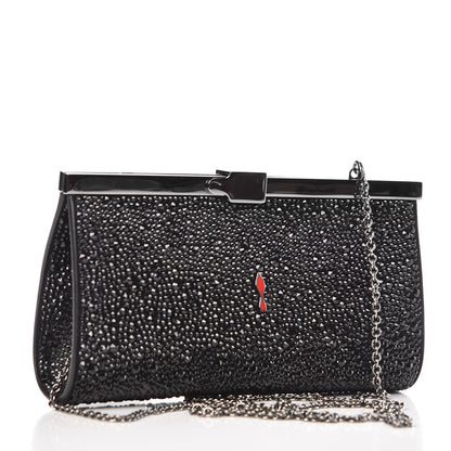 Christian Louboutin Suede Crystal Strass Small Palmette Clutch Black 3 of 8