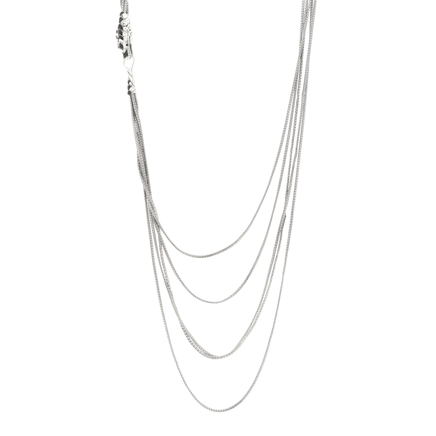 Sterling Silver Black Spinel Blue Sapphire Naga Dragon Multi Chain Necklace