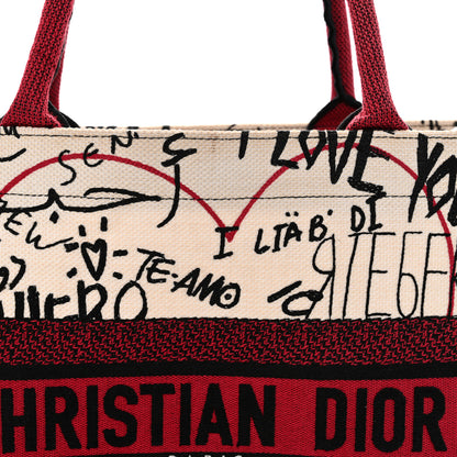 Christian Dior Canvas Embroidered Medium Dioramour Graffiti Book Tote Latte Multicolor 8 of 13