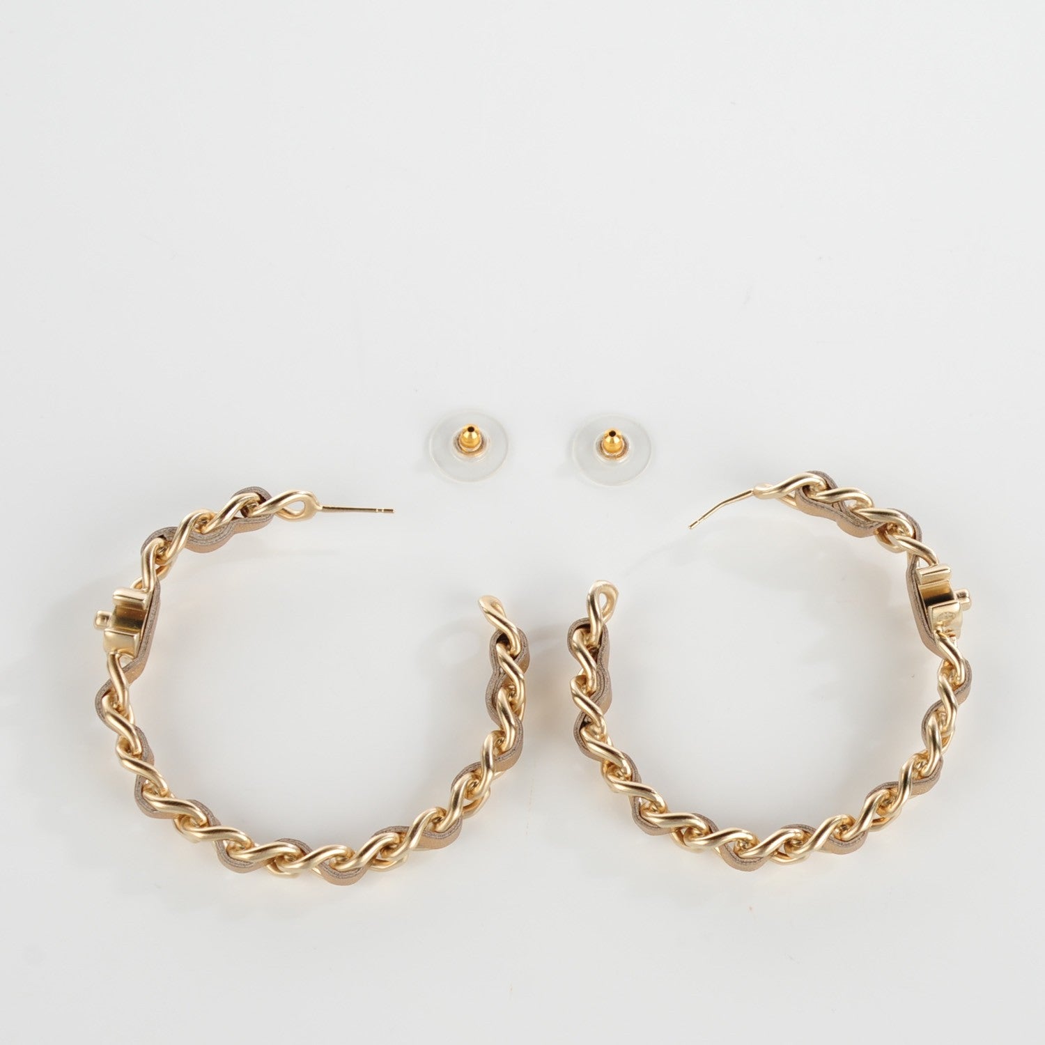 Chanel Metal Lambskin CC Turnlock Chain Hoop Earrings Matte Gold 3 of 4