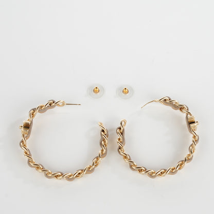 Chanel Metal Lambskin CC Turnlock Chain Hoop Earrings Matte Gold 3 of 4